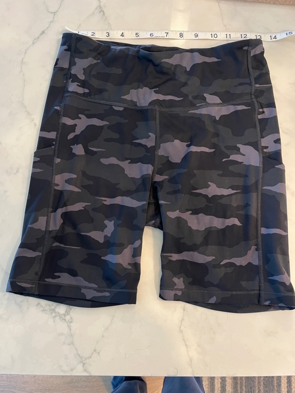 Athleta Black/Gray Camo High-Rise Bike Shorts